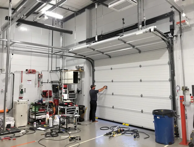 Bellingham Garage Door Repair certified technician performing commercial door repair at a Bellingham business facility