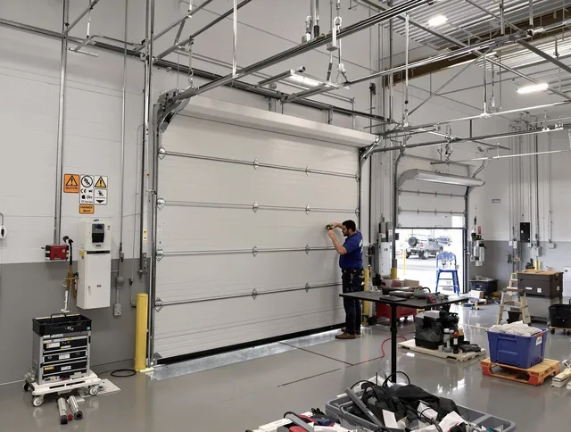 Commercial garage door repair being performed by Bellingham Garage Door Repair expert in Bellingham