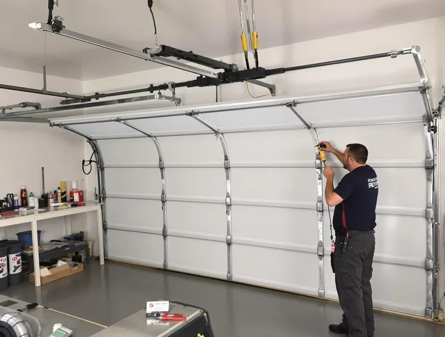 Bellingham Garage Door Repair certified technician performing overhead door system repair in Bellingham