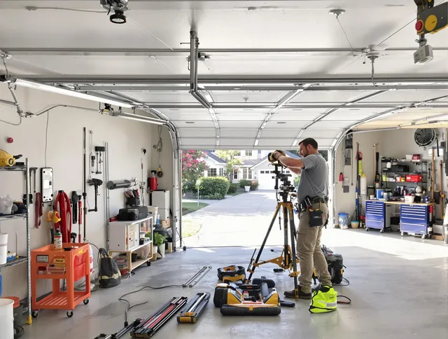 Bellingham Garage Door Repair specialist performing laser-guided track alignment in Bellingham